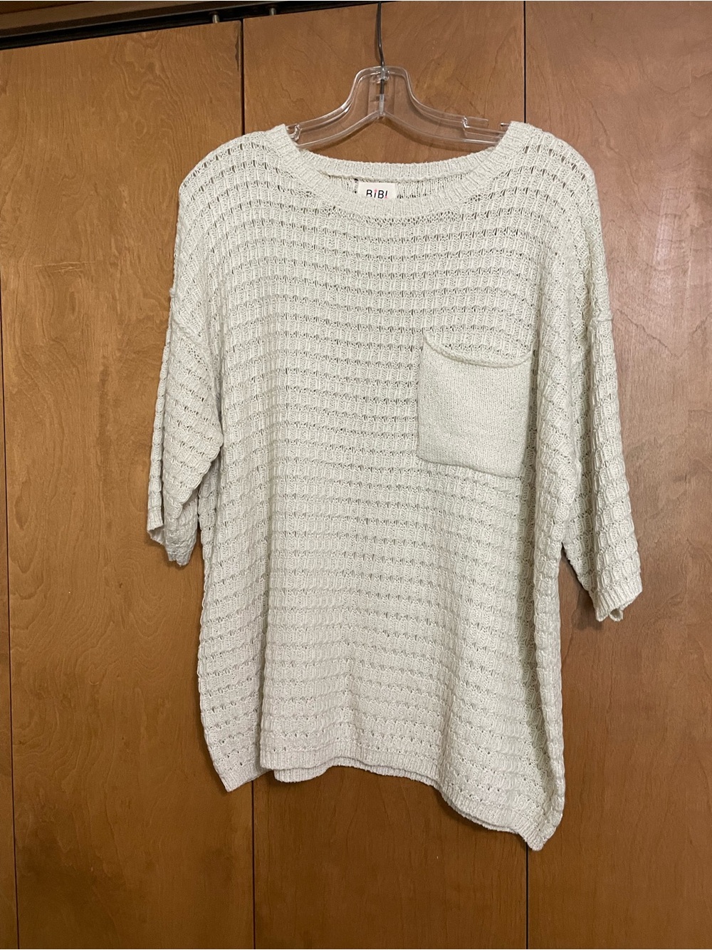 BiBi Cream Textured Scoop Neck Pocket Sweater